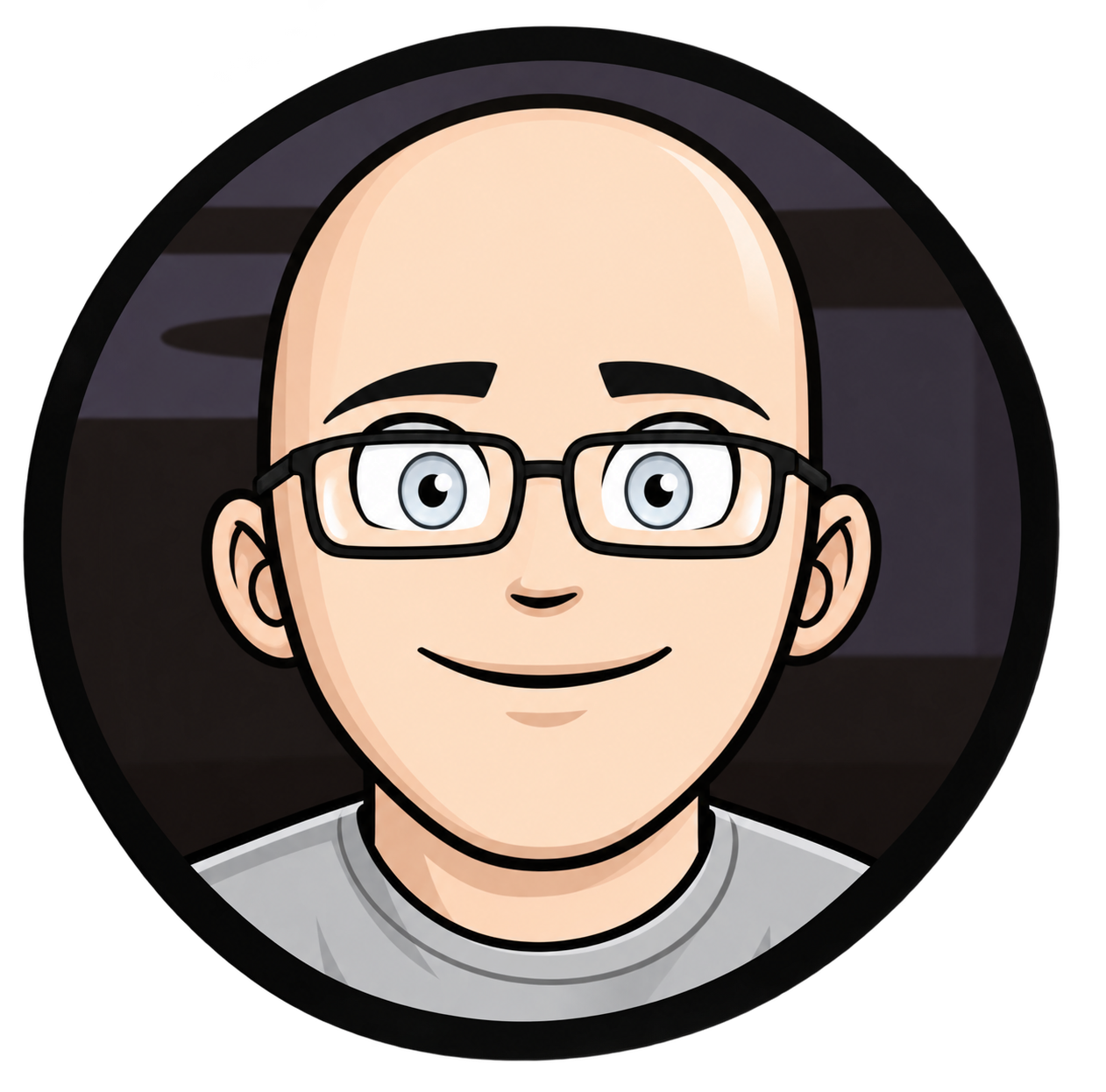 Cartoon avatar of a smiling man with glasses